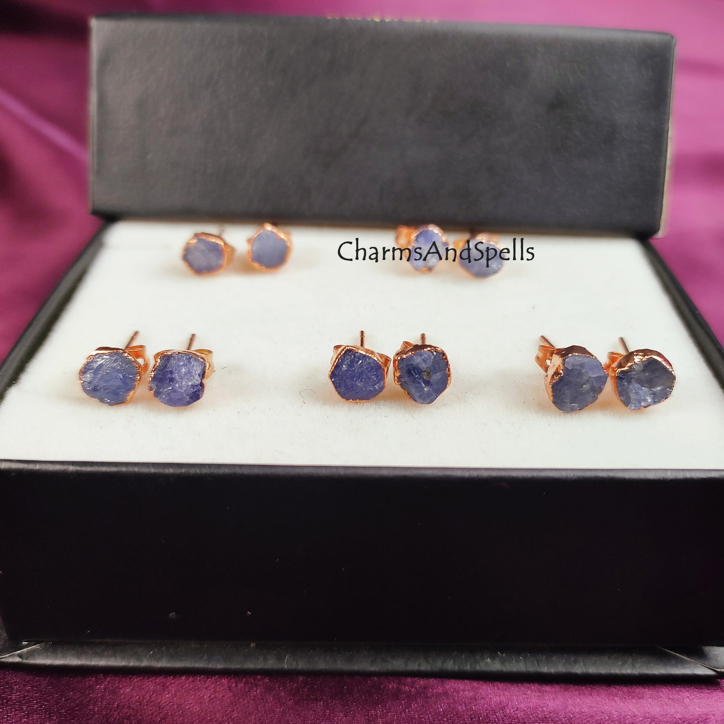 Raw Tanzanite Stud Earrings| Tiny Crystal Gemstone Jewelry| Bridesmaid Gift