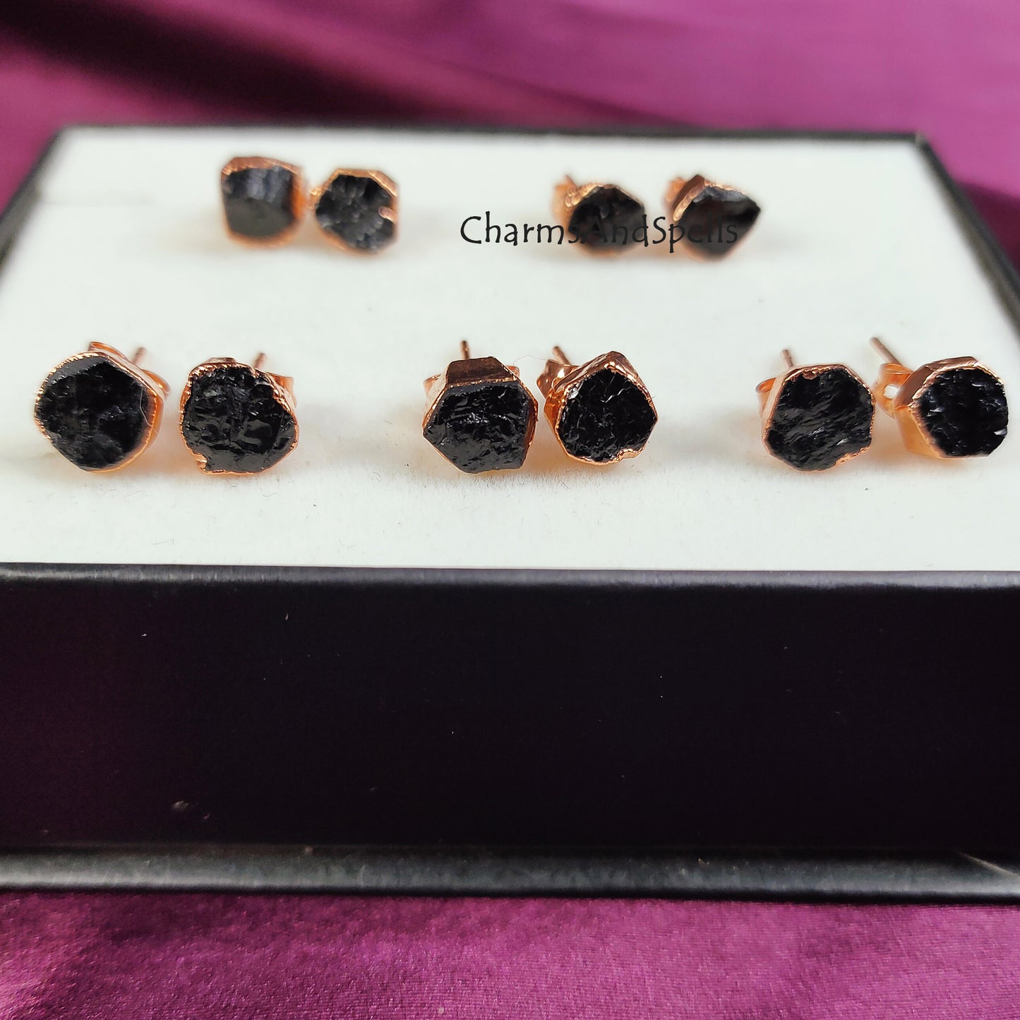 Raw Black Tourmaline Stud Earrings | Natural Crystal Protection Earrings