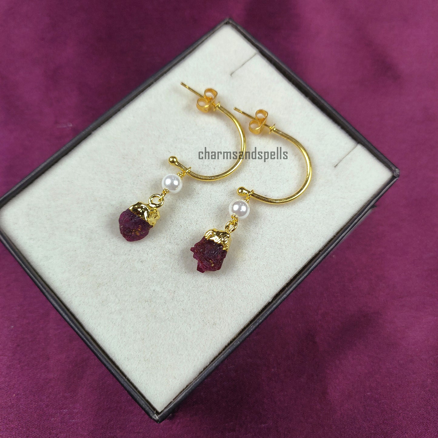 Natural Raw Ruby Dangle Earrings | Boho Semi-Precious Pink Stone