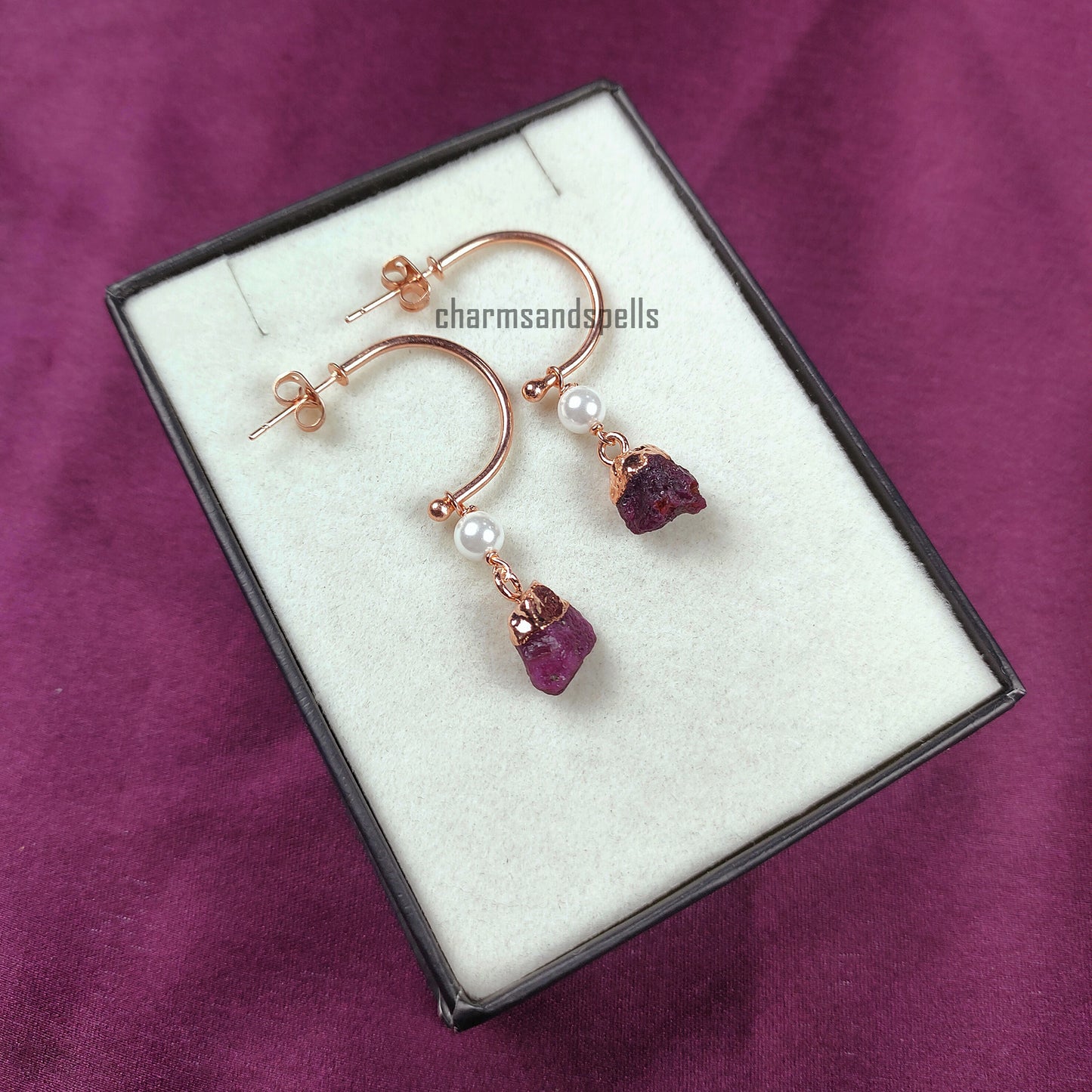 Natural Raw Ruby Dangle Earrings | Boho Semi-Precious Pink Stone