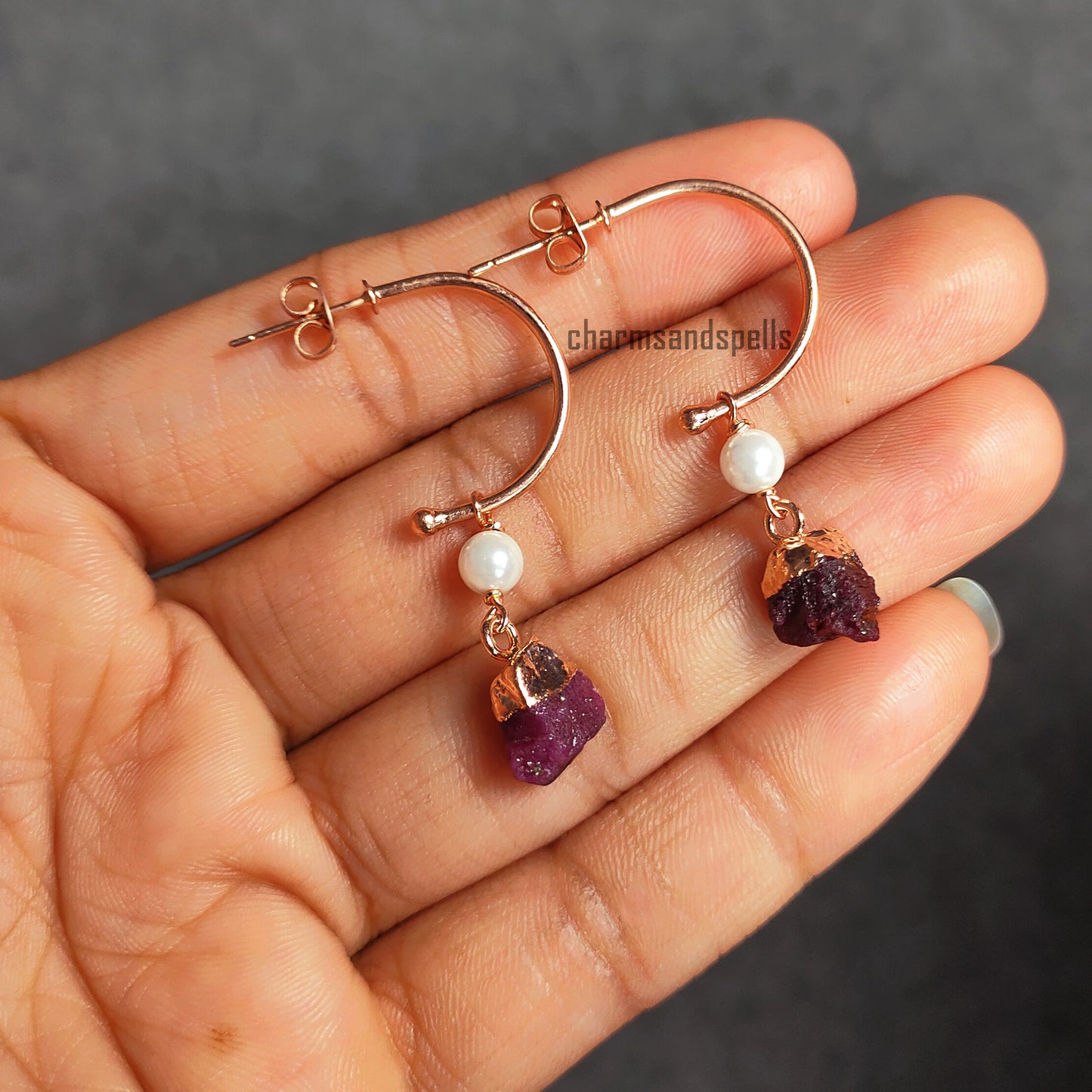 Natural Raw Ruby Dangle Earrings | Boho Semi-Precious Pink Stone
