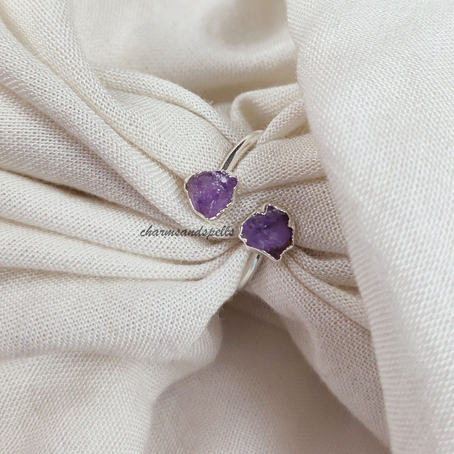 Raw Amethyst Ring | Adjustable Purple Healing Crystal Boho Handmade Jewelry