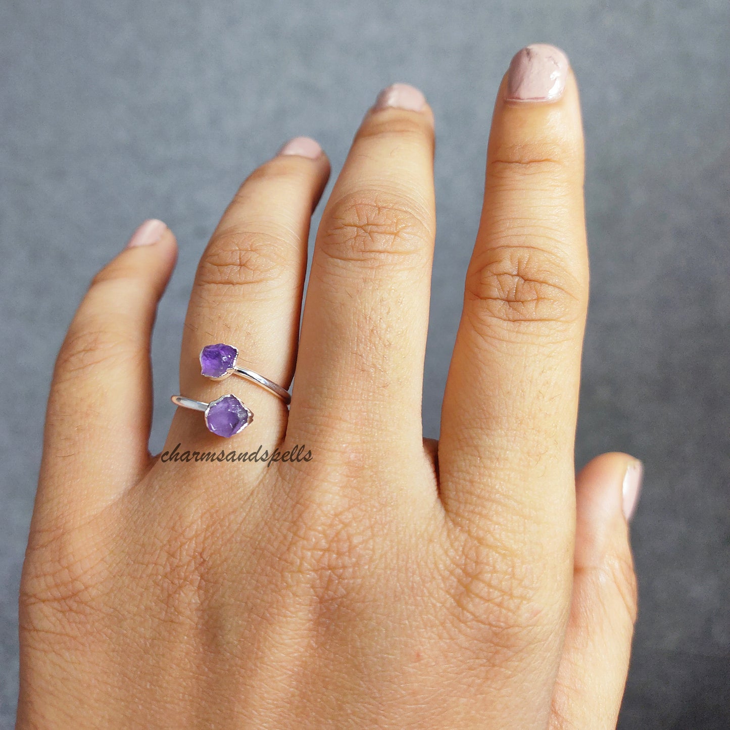 Raw Amethyst Ring | Adjustable Purple Healing Crystal Boho Handmade Jewelry