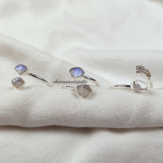 Blue Fire Moonstone Ring | July Birthstone, Raw Moonstone Handmade Jewelry