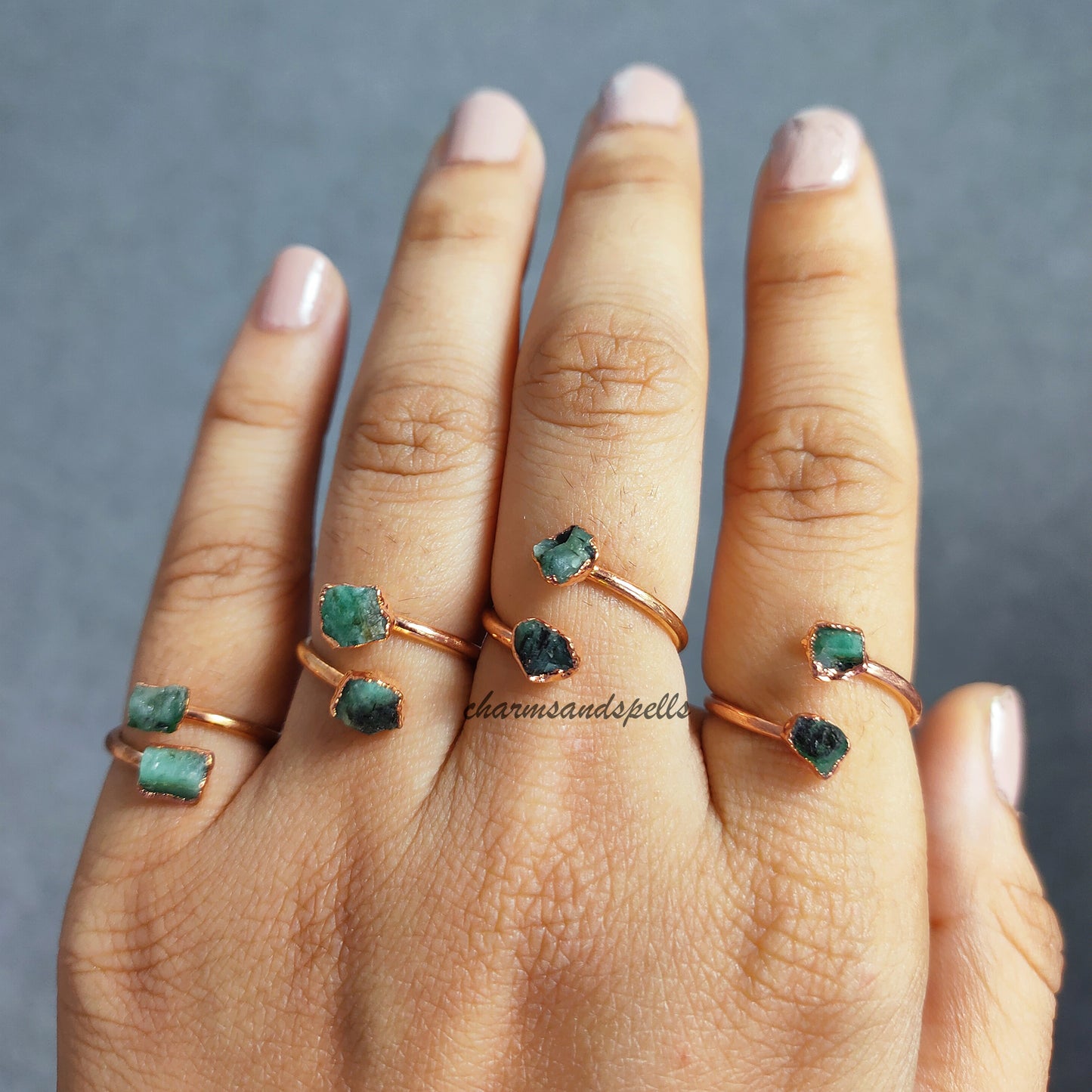 Raw Emerald Ring | Natural May Birthstone Green Gemstone Dainty Jewelry