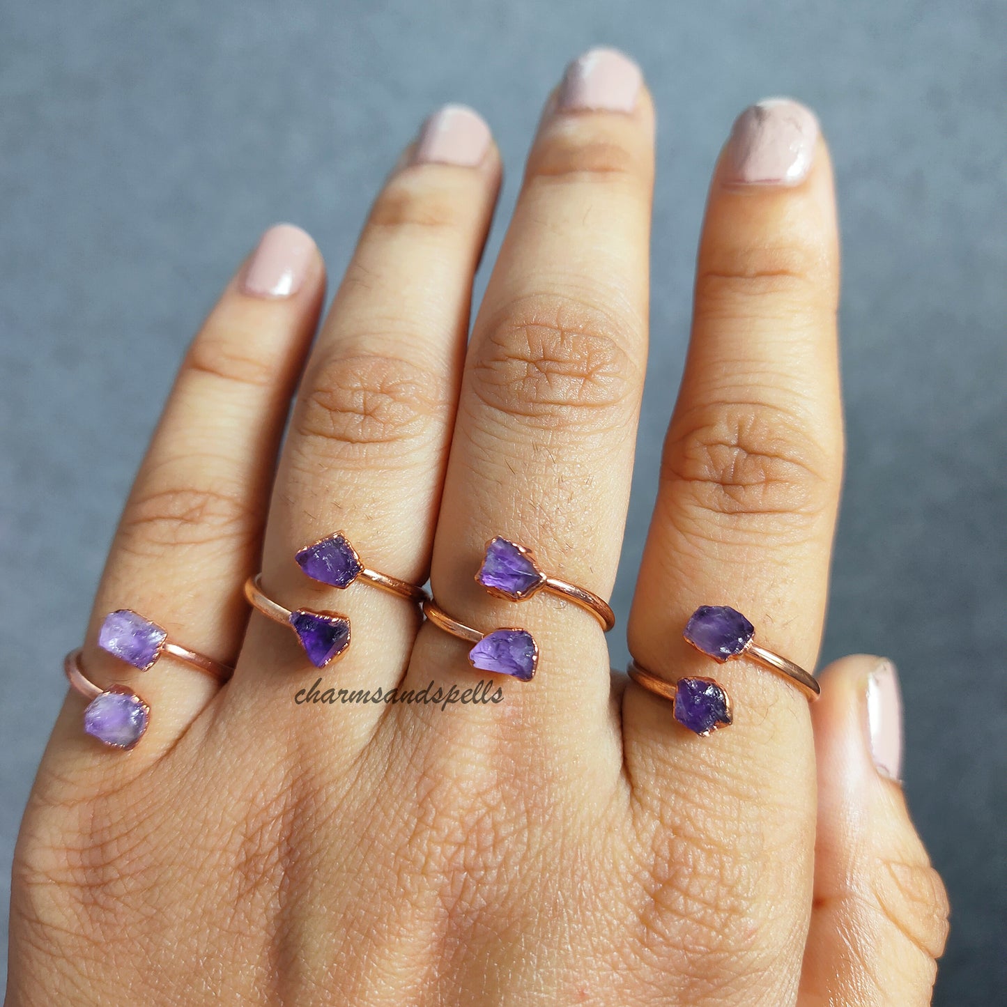 Raw Amethyst Ring | Adjustable Purple Healing Crystal Boho Handmade Jewelry