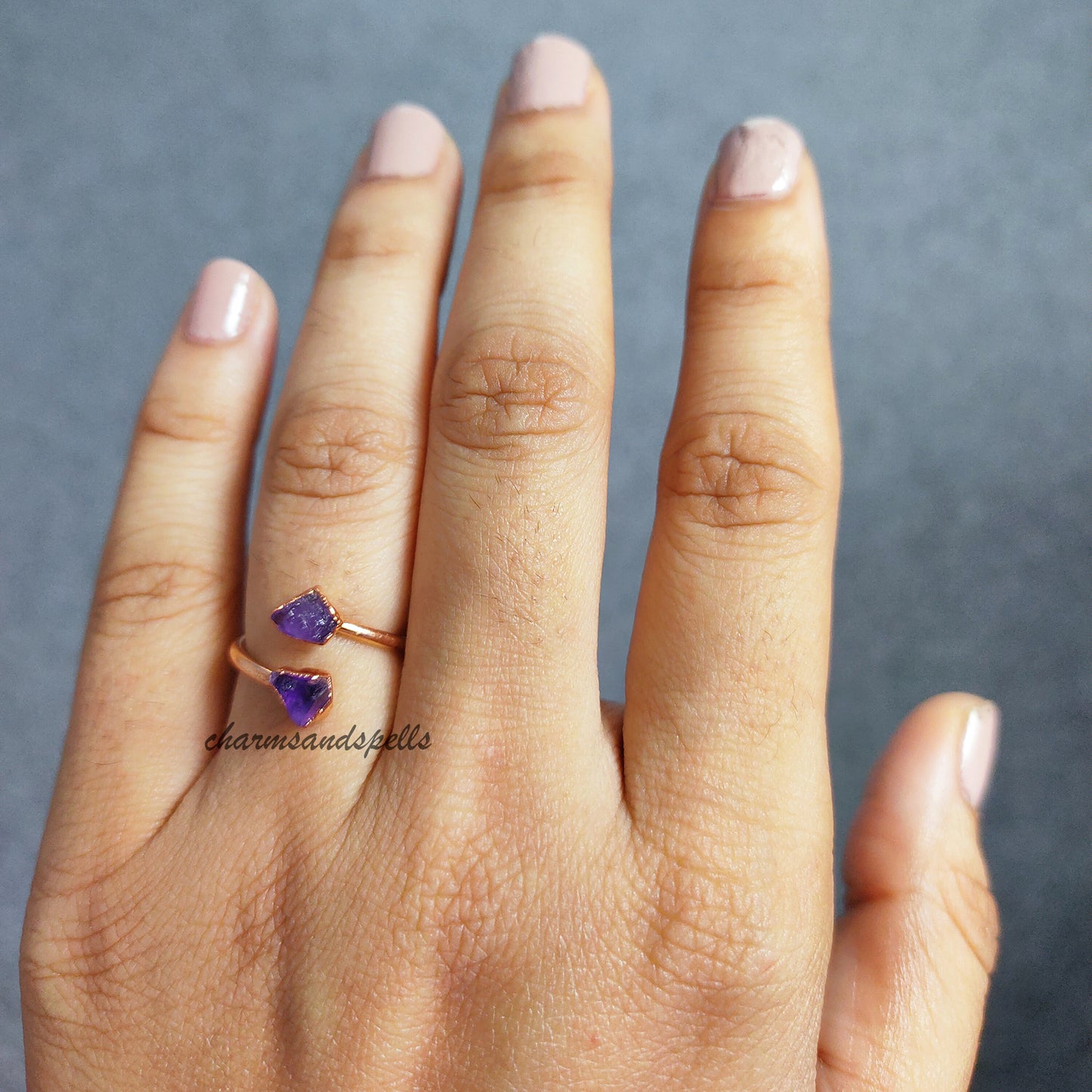 Raw Amethyst Ring | Adjustable Purple Healing Crystal Boho Handmade Jewelry