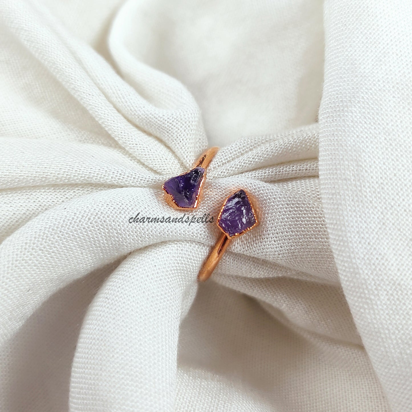 Raw Amethyst Ring | Adjustable Purple Healing Crystal Boho Handmade Jewelry