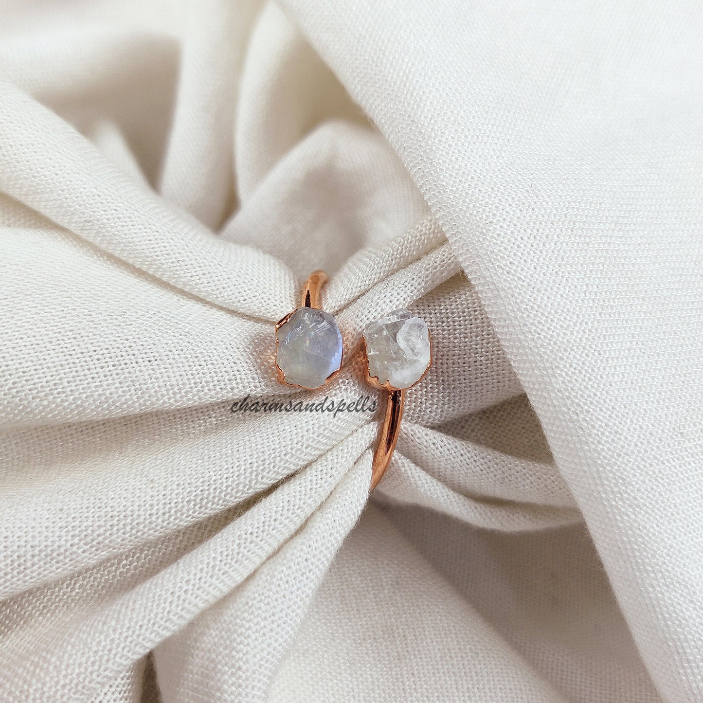 Blue Fire Moonstone Ring | July Birthstone, Raw Moonstone Handmade Jewelry