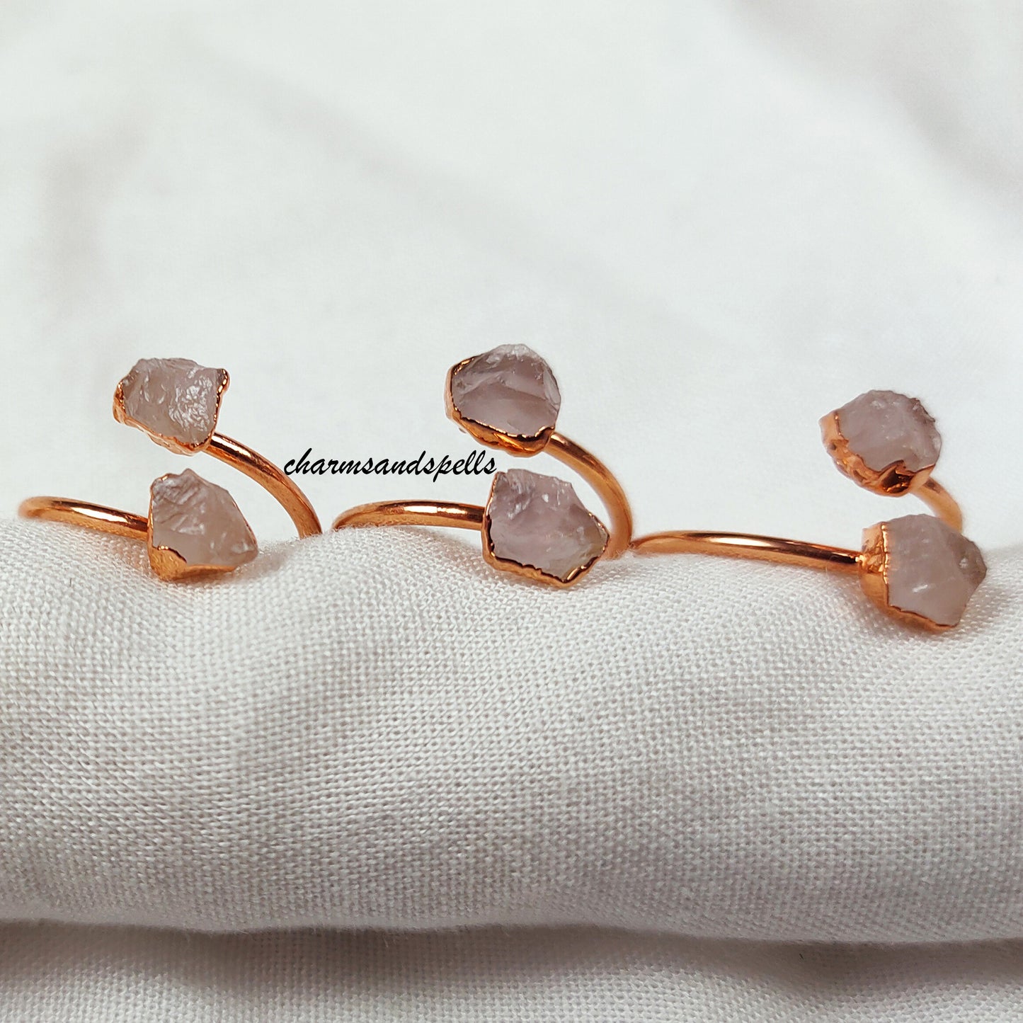 Raw Rose Quartz Ring | Healing Crystal Jewelry Pink Birthstone