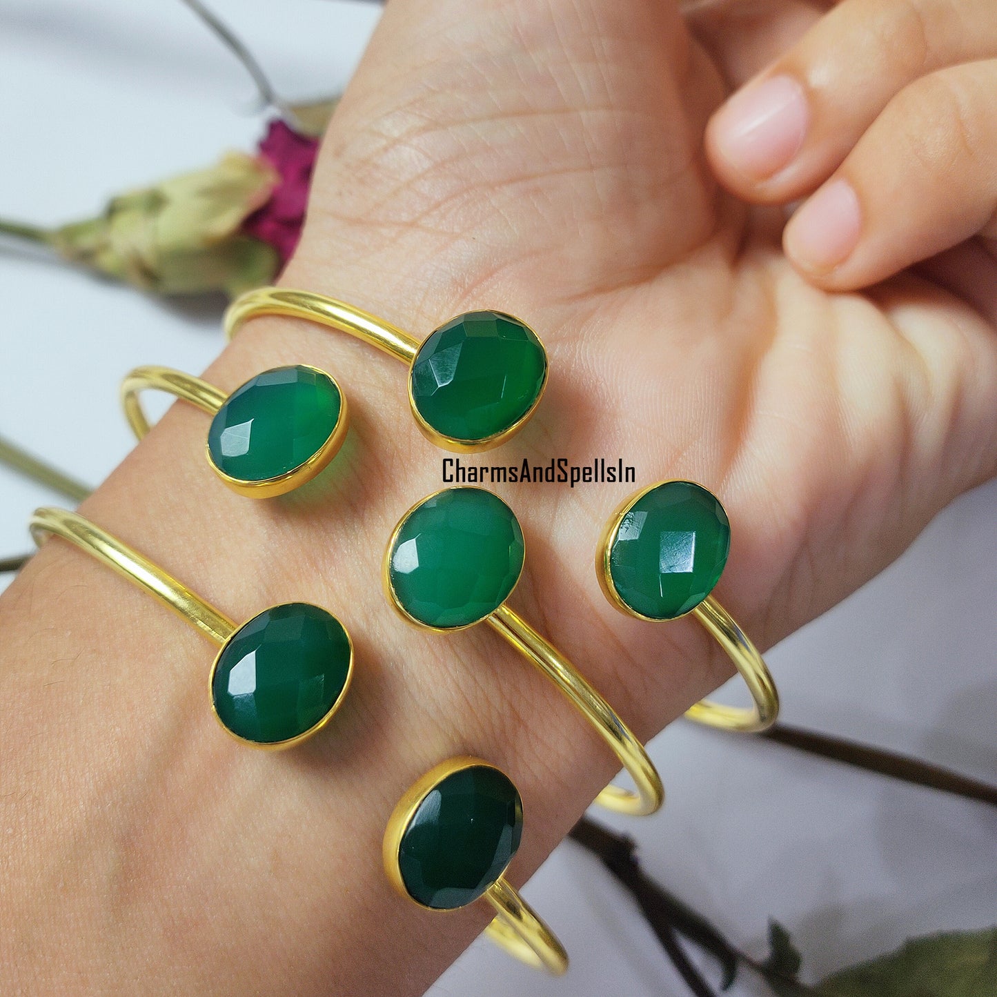 Genuine Green Onyx Bangle, Cuff Bangle, Women Bangle, Handmade Jewelry, Adjustable Bangle, Onyx Jewelry, Anniversary Bangle, Gift For Her