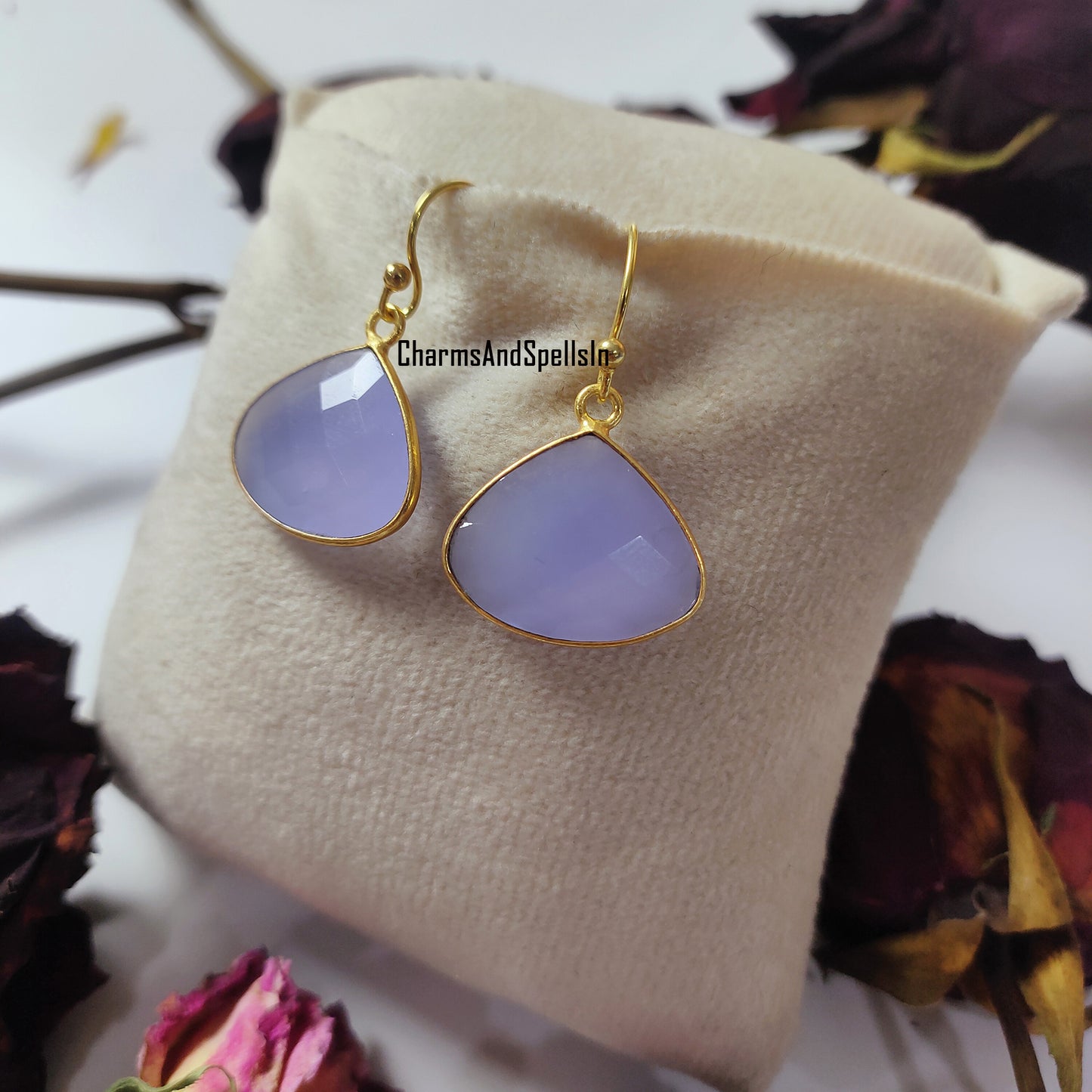 Beautiful Blue Chalcedony Handmade Earring, 14K Gold Plated Earring, Chalcedony Earring, Dangle Earring, Blue Gemstone Jewelry, Gift For Her