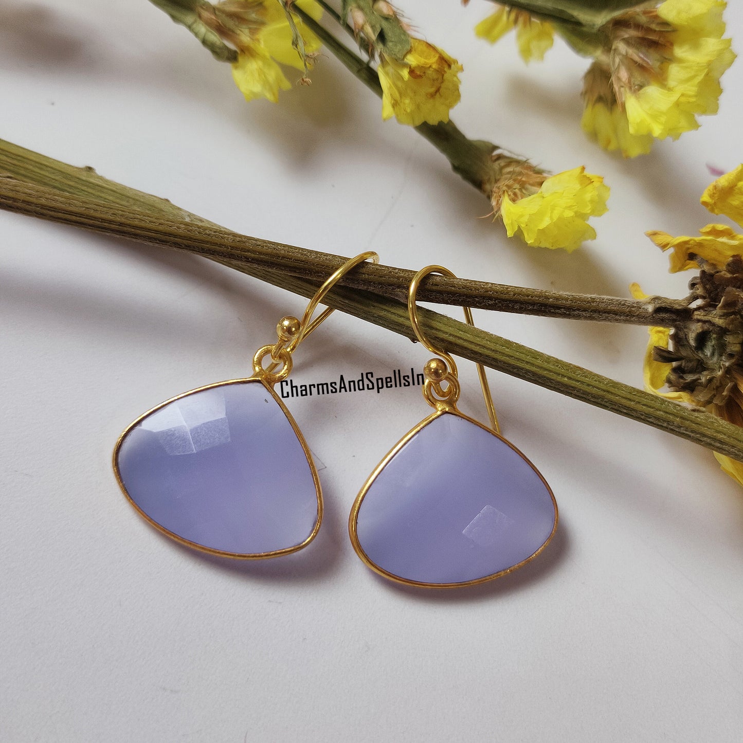 Beautiful Blue Chalcedony Handmade Earring, 14K Gold Plated Earring, Chalcedony Earring, Dangle Earring, Blue Gemstone Jewelry, Gift For Her