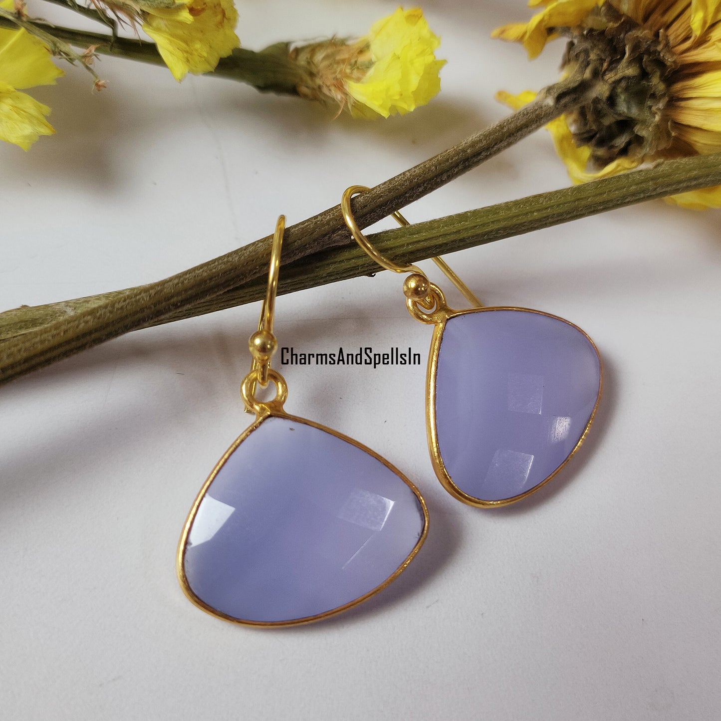 Beautiful Blue Chalcedony Handmade Earring, 14K Gold Plated Earring, Chalcedony Earring, Dangle Earring, Blue Gemstone Jewelry, Gift For Her