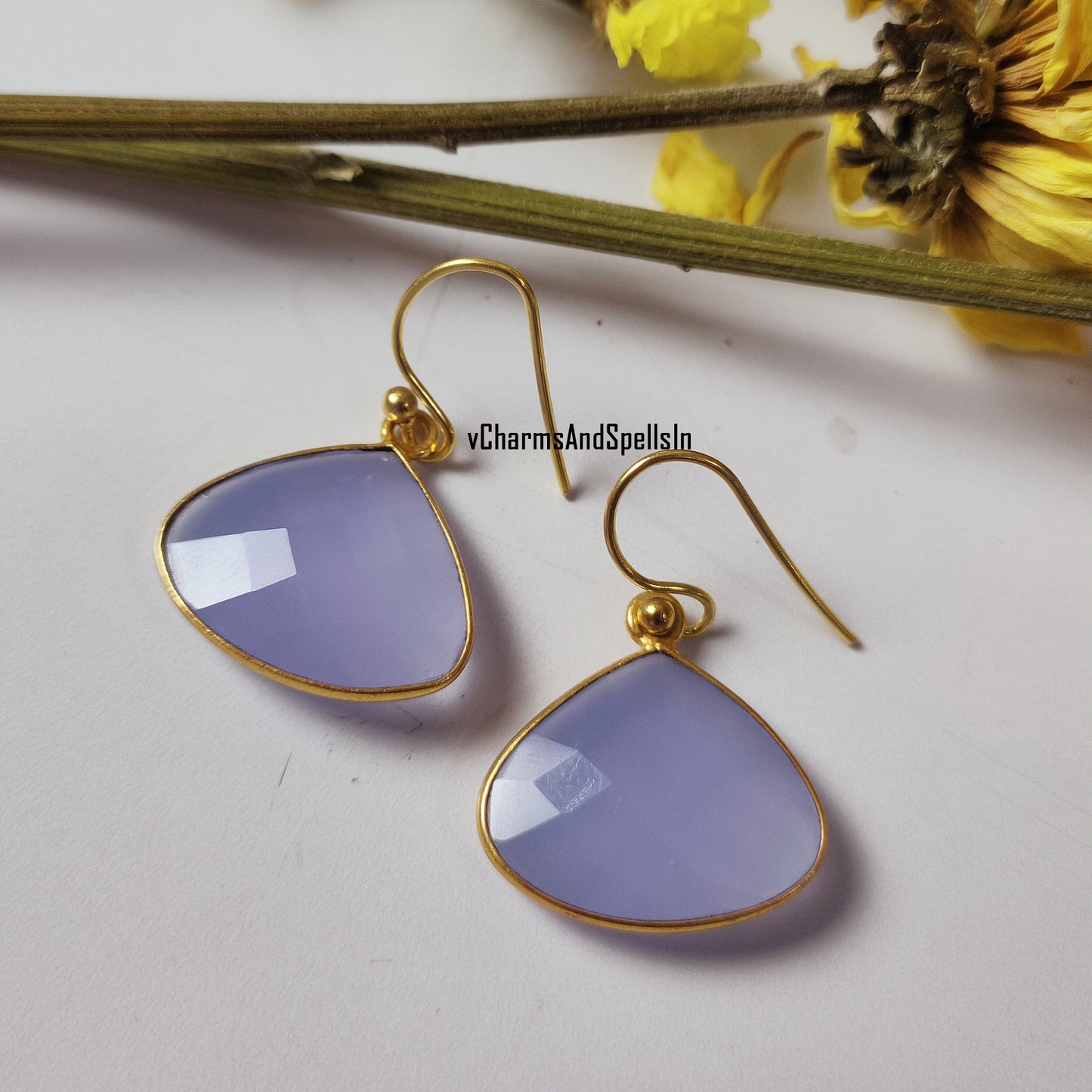 Beautiful Blue Chalcedony Handmade Earring, 14K Gold Plated Earring, Chalcedony Earring, Dangle Earring, Blue Gemstone Jewelry, Gift For Her