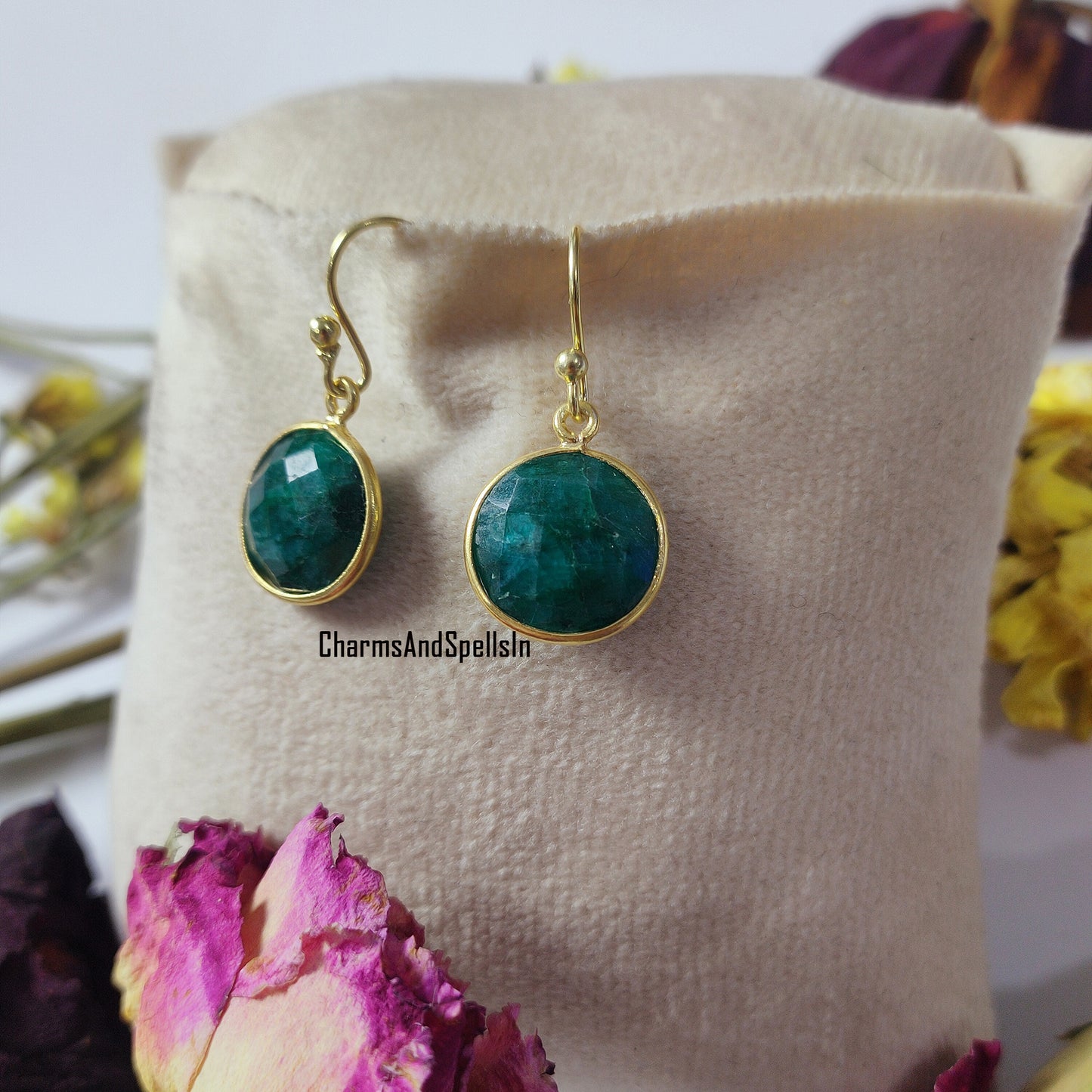Green Emerald Earrings | 14K Gold Plated May Birthstone Boho Jewelry