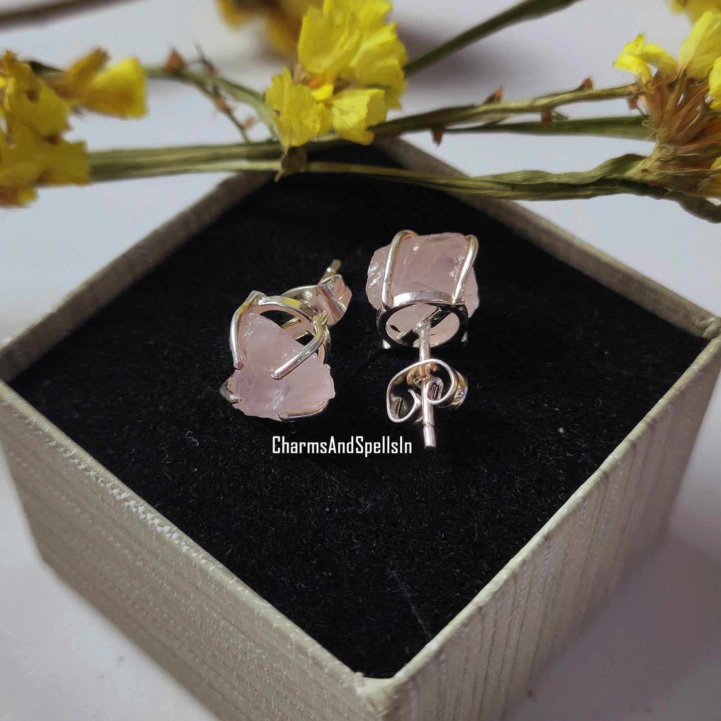 Genuine Raw Rose Quartz Stud Earring, Healing Quartz Earring, Post Earring, Pink Rose Quartz Gemstone Earring, Birthday Gift, Gift For Her