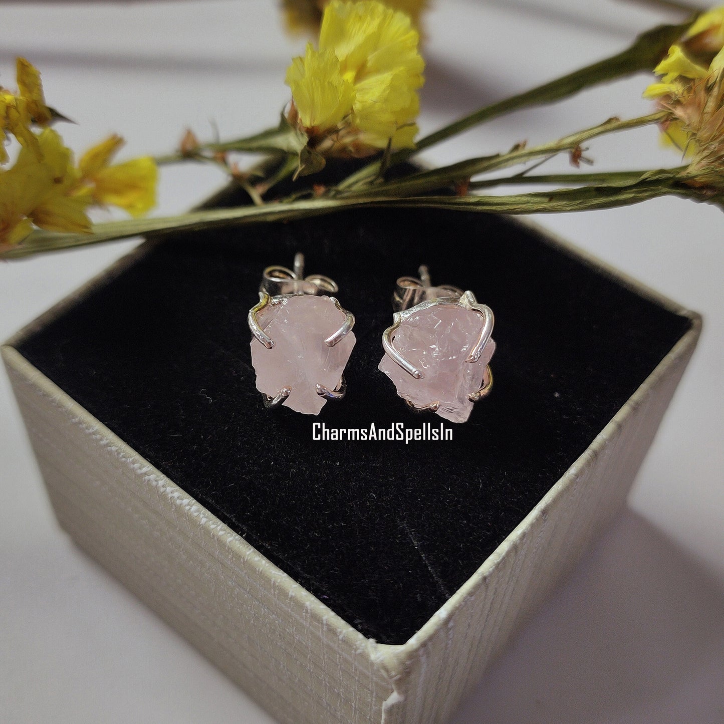 Genuine Raw Rose Quartz Stud Earring, Healing Quartz Earring, Post Earring, Pink Rose Quartz Gemstone Earring, Birthday Gift, Gift For Her