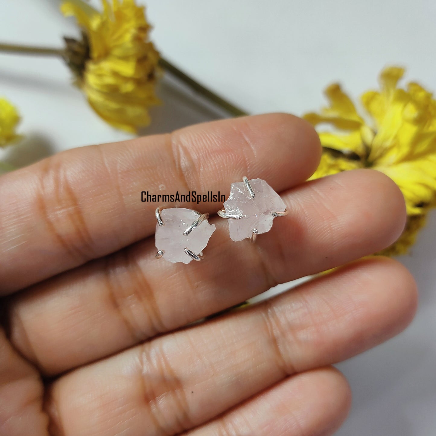 Genuine Raw Rose Quartz Stud Earring, Healing Quartz Earring, Post Earring, Pink Rose Quartz Gemstone Earring, Birthday Gift, Gift For Her