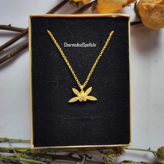 Tiny Dragonfly Charm Necklace, Cubic Zirconia Necklace, CZ Pendant Necklace, Unique Dragonfly Design Necklace, Engagement Jewelry, Gift Idea