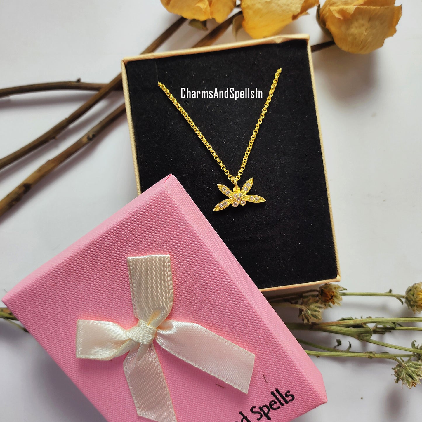 Tiny Dragonfly Charm Necklace, Cubic Zirconia Necklace, CZ Pendant Necklace, Unique Dragonfly Design Necklace, Engagement Jewelry, Gift Idea