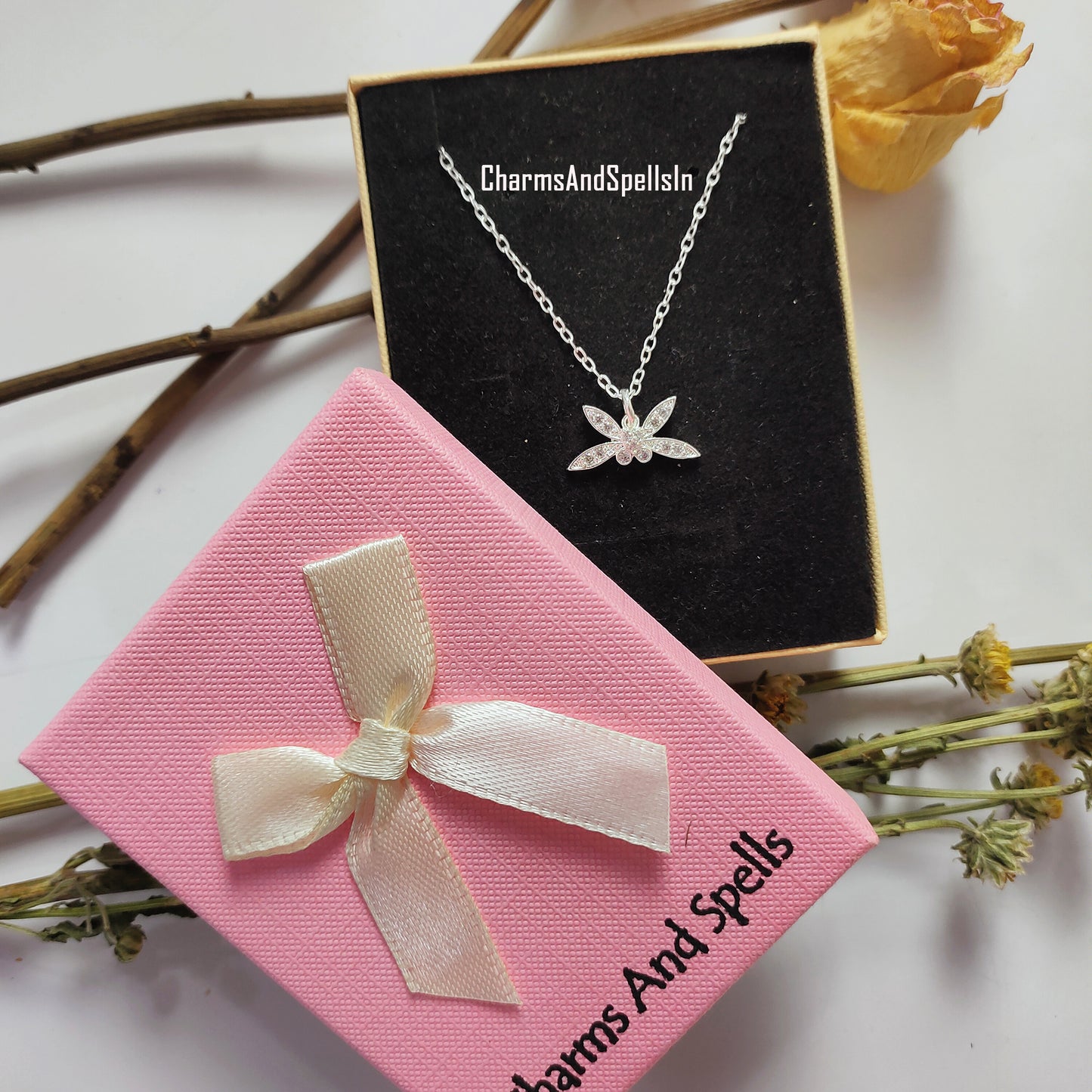 Cubic Zirconia Pendant Necklace, Tiny CZ Dragonfly Charm Necklace, Boho Jewelry, CZ Pendant, Birthday Gift for Her, Part Wear Jewelry, Gift