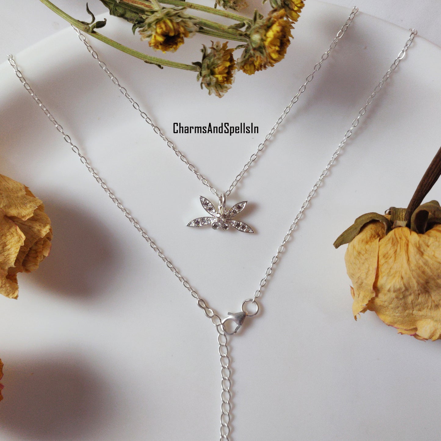 Cubic Zirconia Pendant Necklace, Tiny CZ Dragonfly Charm Necklace, Boho Jewelry, CZ Pendant, Birthday Gift for Her, Part Wear Jewelry, Gift