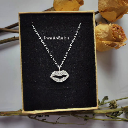 Amazing Cubic Zirconia Lip Charm Necklace, Unique Pendant Necklace, Handmade Jewelry, CZ Gemstone Necklace, Lips Necklace, Gift For Wife