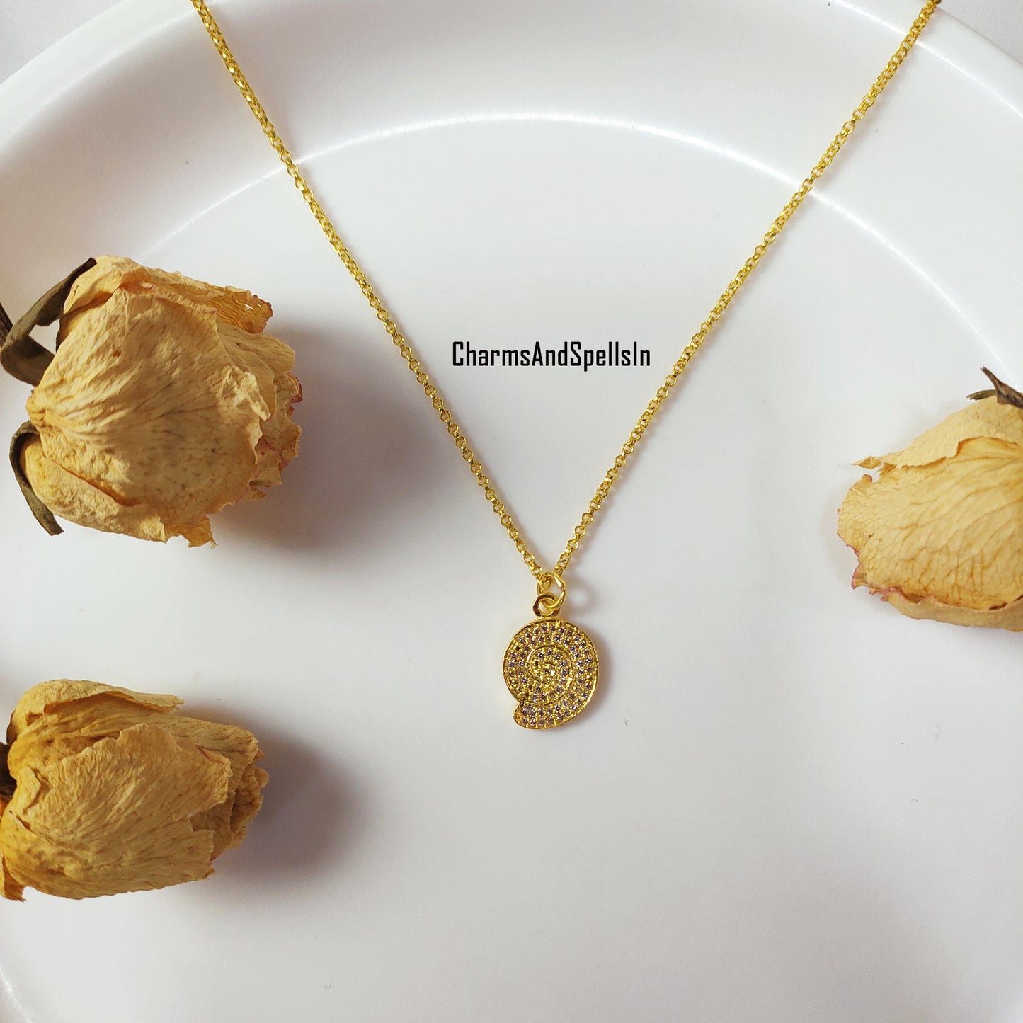 Mini CZ Shell Pendant Necklace, Cubic Zirconia Necklace, 14k Gold Plated Charm, Handmade Jewelry, Zirconia Shell Charm Necklace, Gift Idea