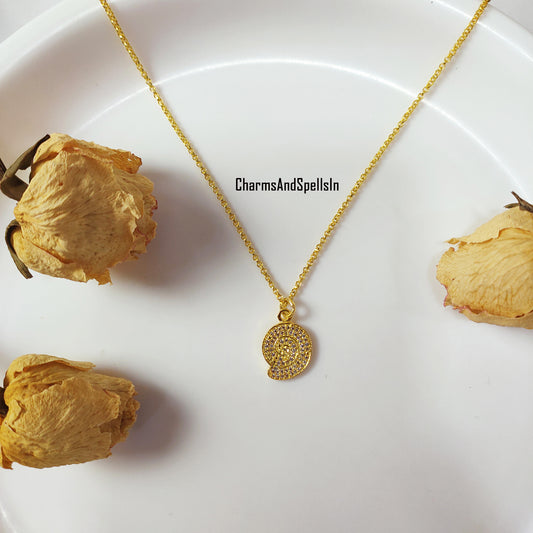 Mini CZ Shell Pendant Necklace, Cubic Zirconia Necklace, 14k Gold Plated Charm, Handmade Jewelry, Zirconia Shell Charm Necklace, Gift Idea