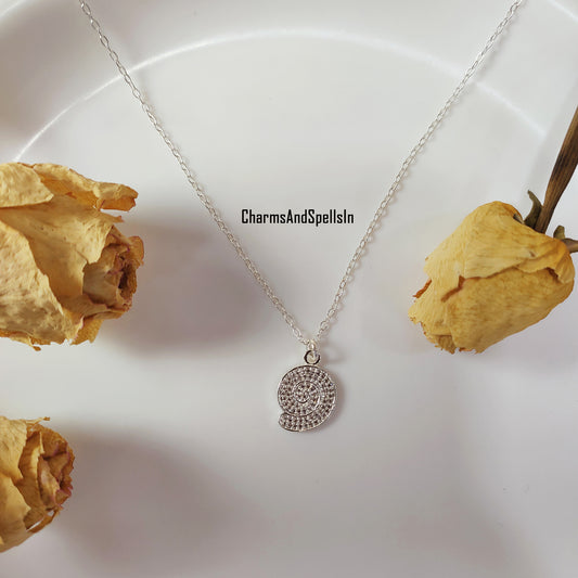 Beautiful Cubic Zirconia Shell Pendant Necklace, 925 Silver Plated Necklace, Handmade CZ Charm Necklace, Unique Beach Necklace, Gift For Her