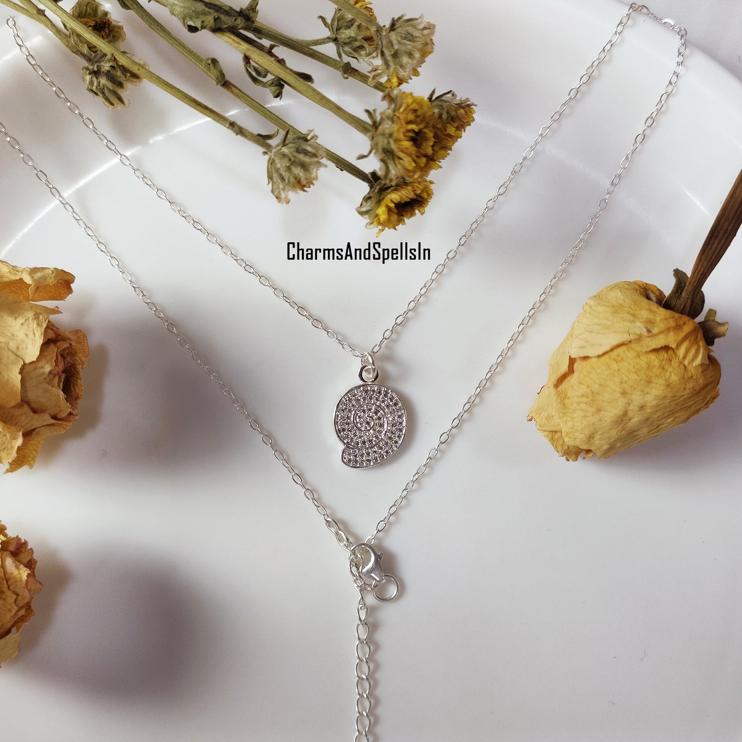 Beautiful Cubic Zirconia Shell Pendant Necklace, 925 Silver Plated Necklace, Handmade CZ Charm Necklace, Unique Beach Necklace, Gift For Her