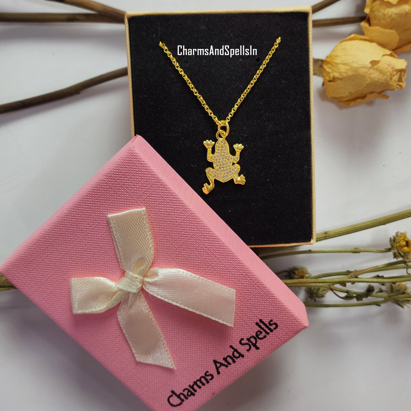 Beautiful CZ Diamond Frog Charm Necklace, Bohemian Necklace, Cubic Zirconia Gemstone Pendant Necklace, Frog Pendant, prosperity charm Gift