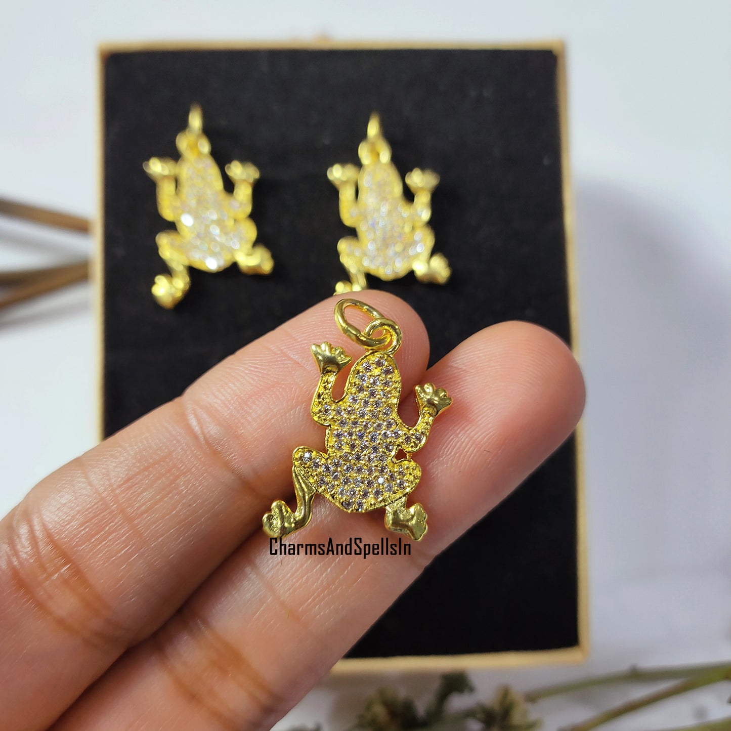 Beautiful CZ Diamond Frog Charm Necklace, Bohemian Necklace, Cubic Zirconia Gemstone Pendant Necklace, Frog Pendant, prosperity charm Gift