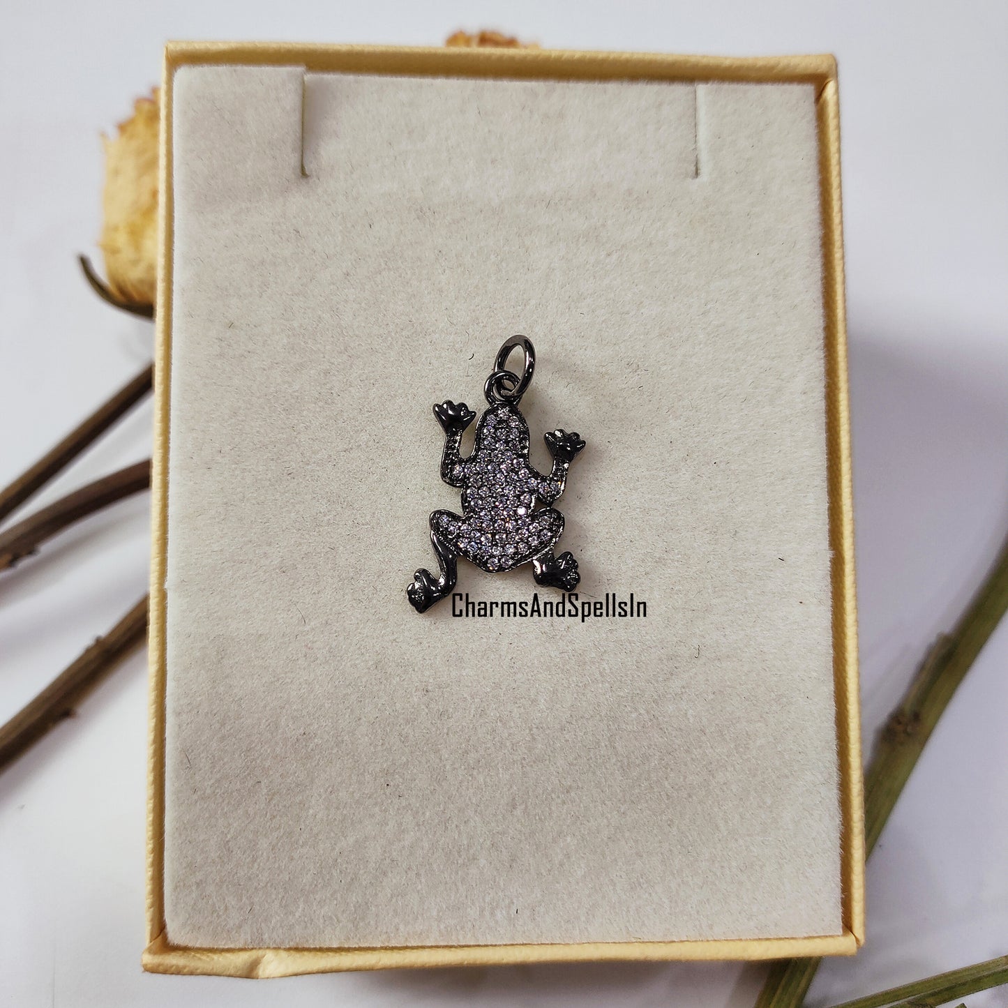 Cubic Zirconia Frog Necklace, Handmade Charm, Diamond Frog Charm Pendant Necklace, Lovely Birthday Gift, Frog Lover Gift, Summer Jewelry