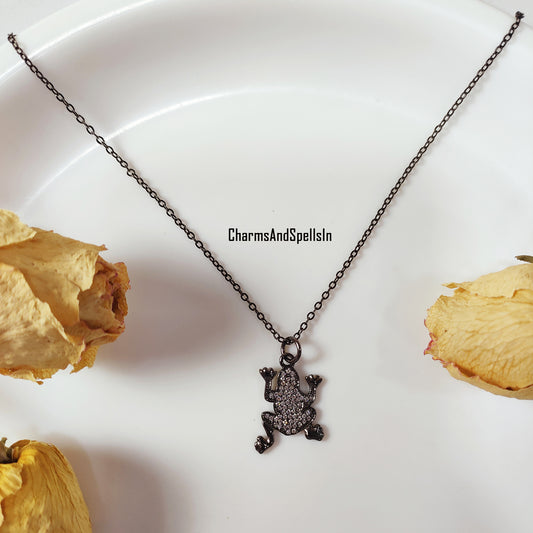 Cubic Zirconia Frog Necklace, Handmade Charm, Diamond Frog Charm Pendant Necklace, Lovely Birthday Gift, Frog Lover Gift, Summer Jewelry