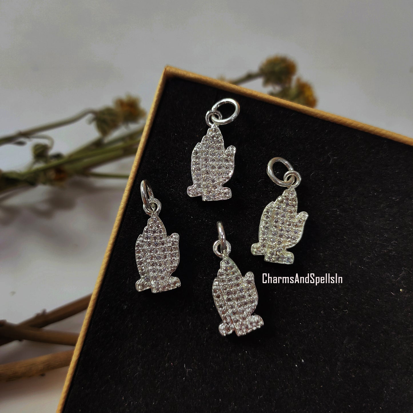 Beautiful Cubic Zirconia Hand Charm Necklace, 925 Silver Plated Necklace, Bohemian Jewelry, CZ Hand Pendant, Unique Birthday Gift For Wife