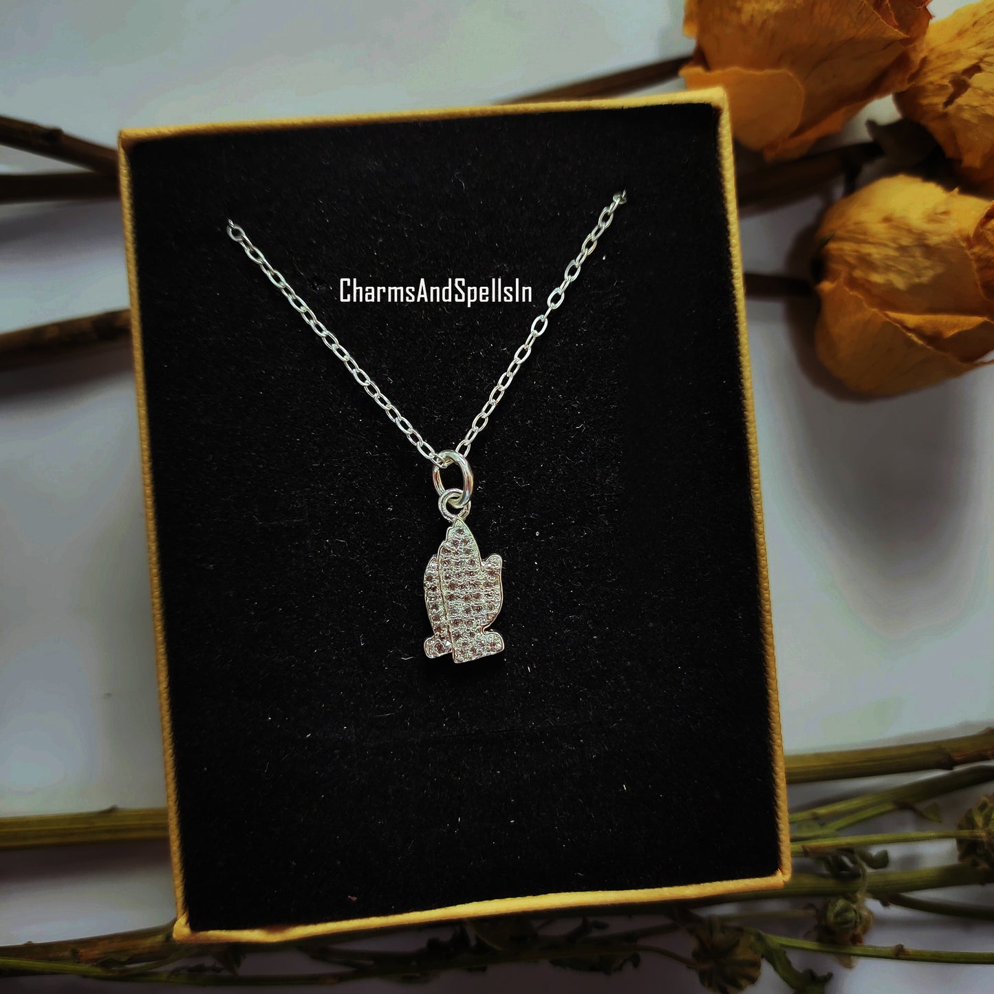 Beautiful Cubic Zirconia Hand Charm Necklace, 925 Silver Plated Necklace, Bohemian Jewelry, CZ Hand Pendant, Unique Birthday Gift For Wife