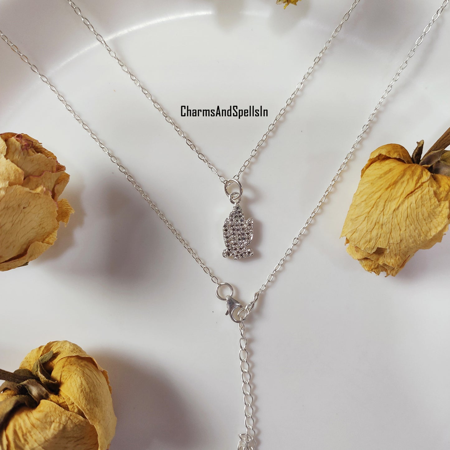 Beautiful Cubic Zirconia Hand Charm Necklace, 925 Silver Plated Necklace, Bohemian Jewelry, CZ Hand Pendant, Unique Birthday Gift For Wife