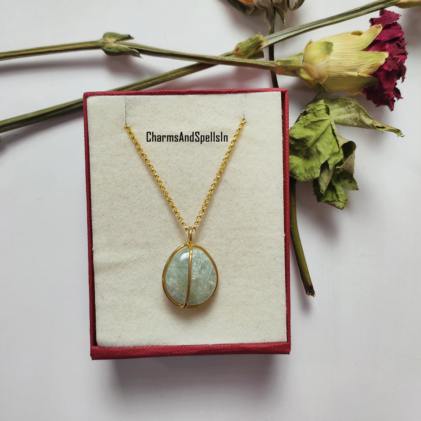 Natural Aquamarine Pendant Necklace, Handmade Jewelry, Boho Necklace, Aquamarine Gemstone Wire Wrapped Pendant, Woman Unique Necklace, Gift