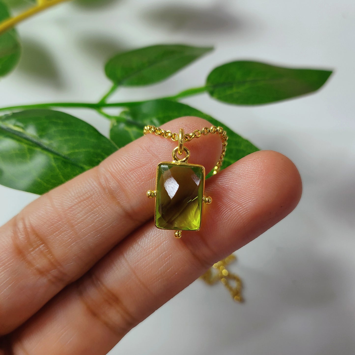 Peridot Crystal Charm Necklace, August Birthstone Jewelry, Handmade Green Gemstone Pendant Necklace, Unique Wedding Necklace, Gift For Gf