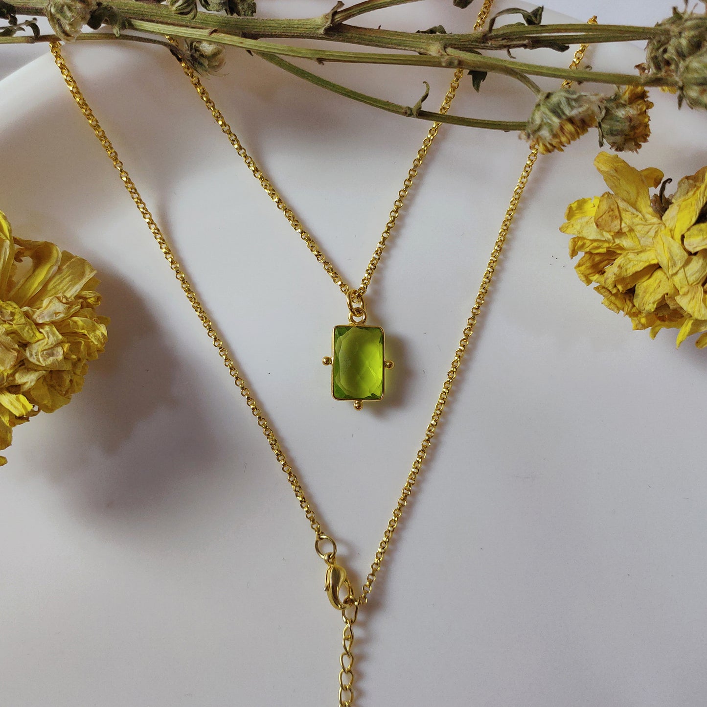 Peridot Crystal Charm Necklace, August Birthstone Jewelry, Handmade Green Gemstone Pendant Necklace, Unique Wedding Necklace, Gift For Gf