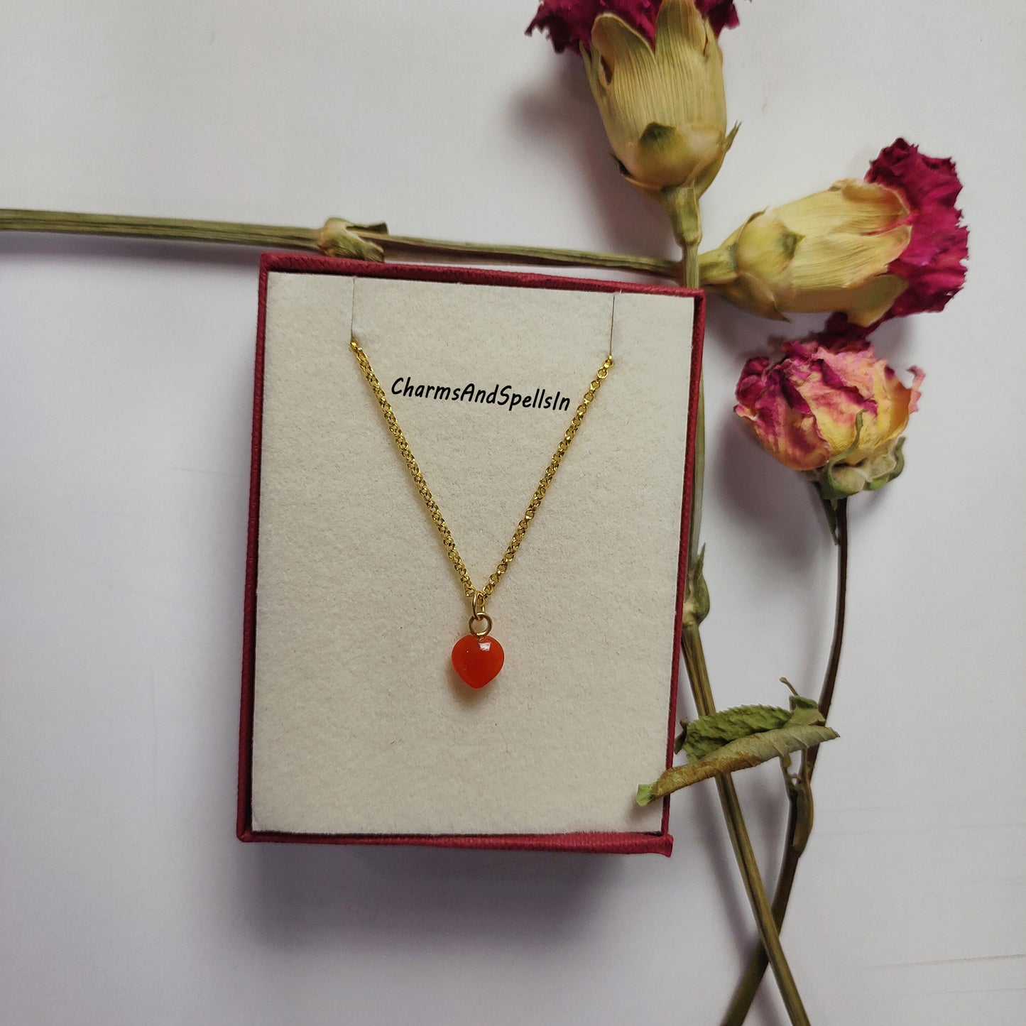 Natural Tiny Carnelian Heart Necklace, Orange Crystal Necklace, Handmade Jewelry, Good Energy Charm, Couples Necklace, Unique Gift For Her