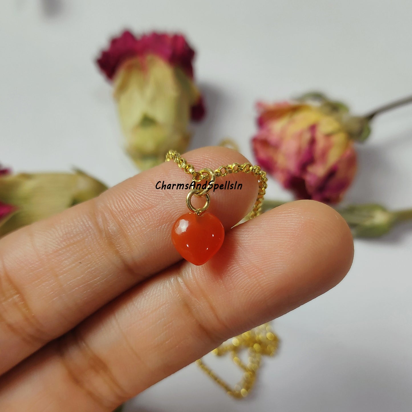 Natural Tiny Carnelian Heart Necklace, Orange Crystal Necklace, Handmade Jewelry, Good Energy Charm, Couples Necklace, Unique Gift For Her