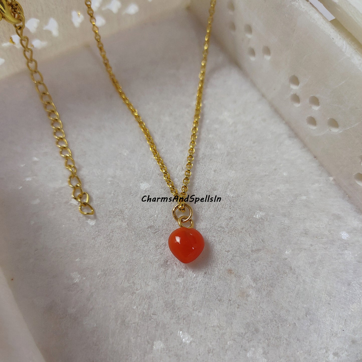 Natural Tiny Carnelian Heart Necklace, Orange Crystal Necklace, Handmade Jewelry, Good Energy Charm, Couples Necklace, Unique Gift For Her