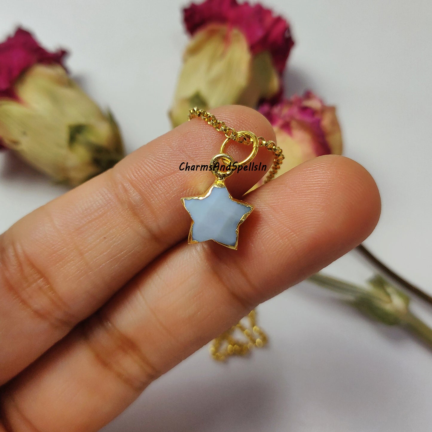 Beautiful Blue Opal Star Charm Necklace, Handmade Jewelry, Natural Gemstone Woman Necklace, Opal Jewelry, Best Friend Gift, Wedding Gift