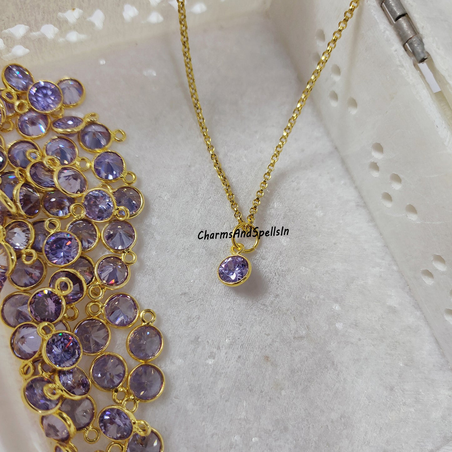 Tanzanite Necklace, Hydro Tanzanite Color Charm With Chain, Handmade jewelry, Cubic Zirconia Necklace, Wedding Gift, Woman Necklace, Gift