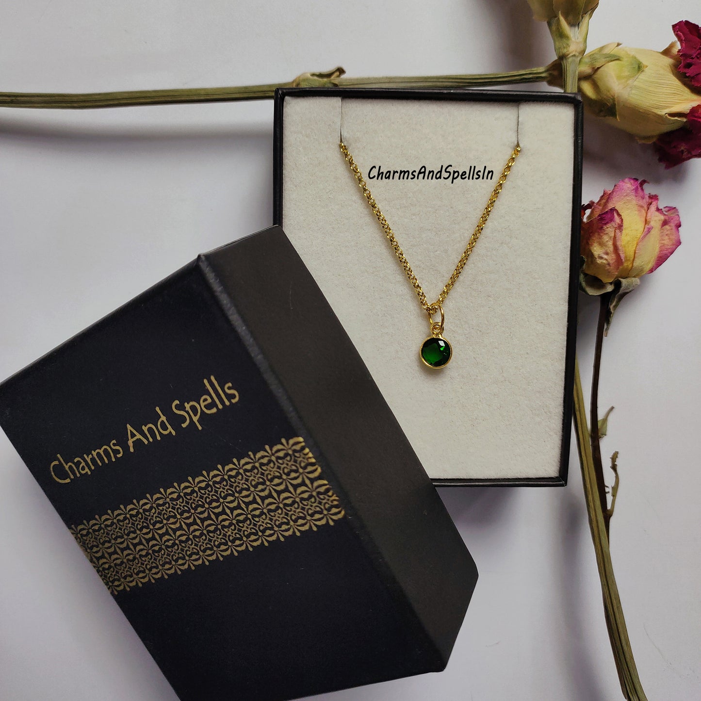 Beautiful Hydro Color Emerald Gemstone Charm With Chain, Handmade Necklace, Green Cubic Zirconia Necklace, Unique Charm For Girls, Gift Idea