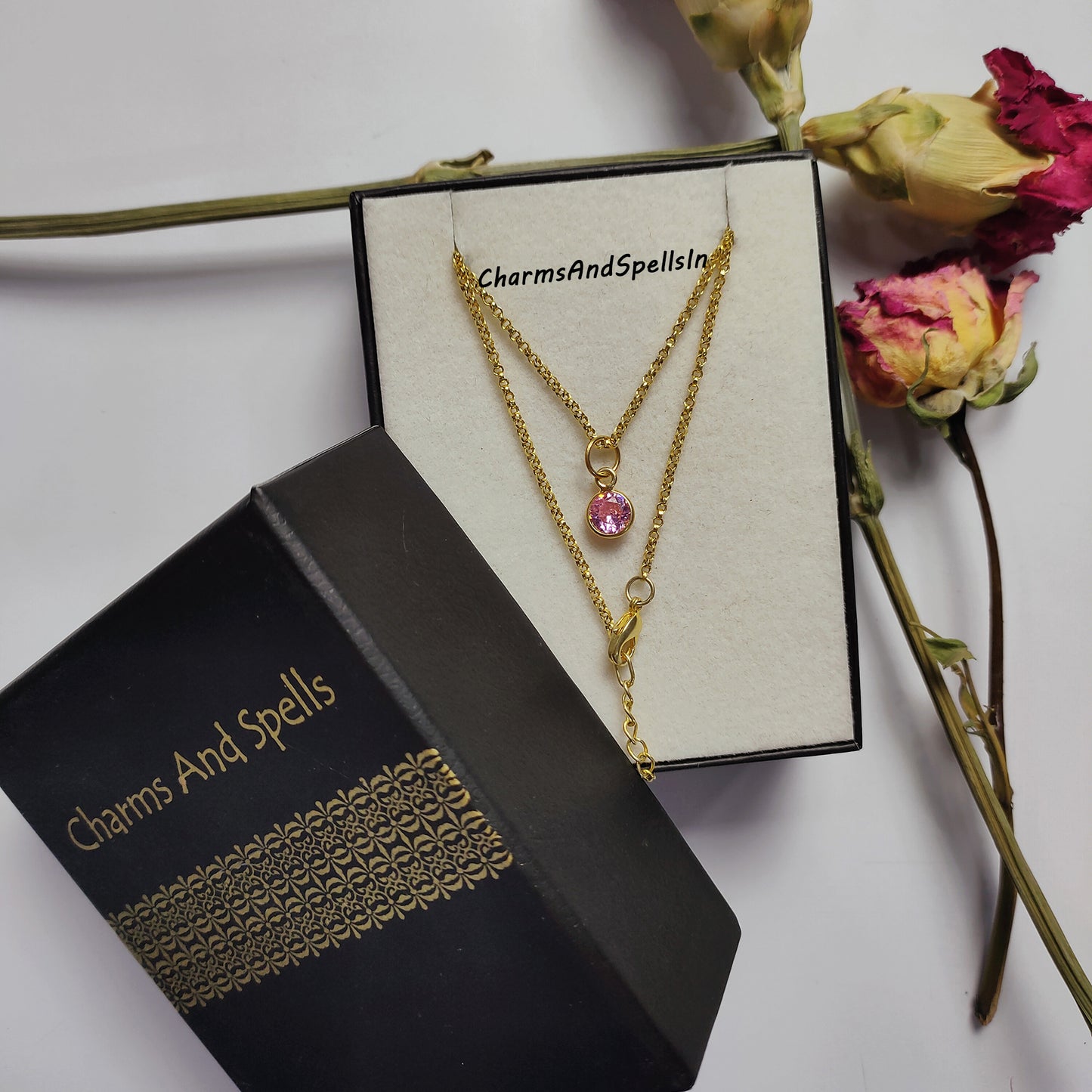 Lovely Pink Quartz Charm With Chain, Unique Necklace, Bridal Jewelry, Cubic Zirconia Necklace, CZ Dimond, Wedding Gift, Gift For Girlfriend