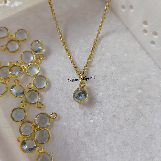 Aquamarine Necklace, Hydro Aquamarine Charm With Chain, Cubic Zirconia Necklace, Dainty Round Necklace, Birthday Gift, Summer Jewelry, Gift